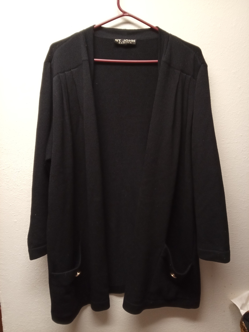 St. John Basic By Marie Grey Sz 12 Knit Cardigan with Gold Buttons On Pockets